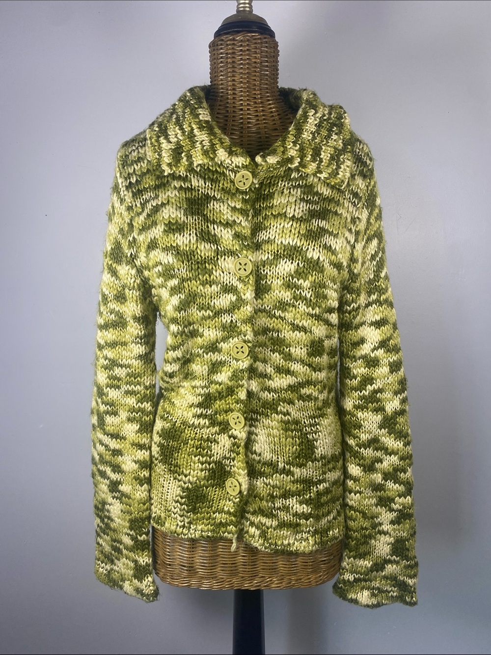 Royal Robbins Green Marled Shawl-Collar Button Cardigan